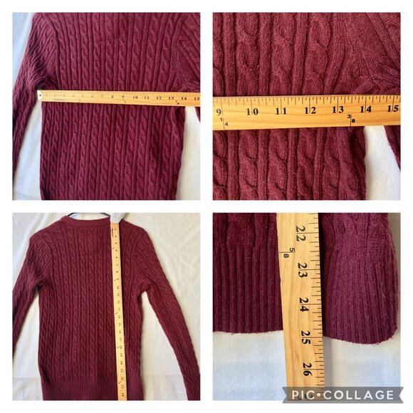 Abercrombie Fitch Burgundy Red Cotton Cardigan Sweater Womens Size M Cable Knit - Picture 16 of 16